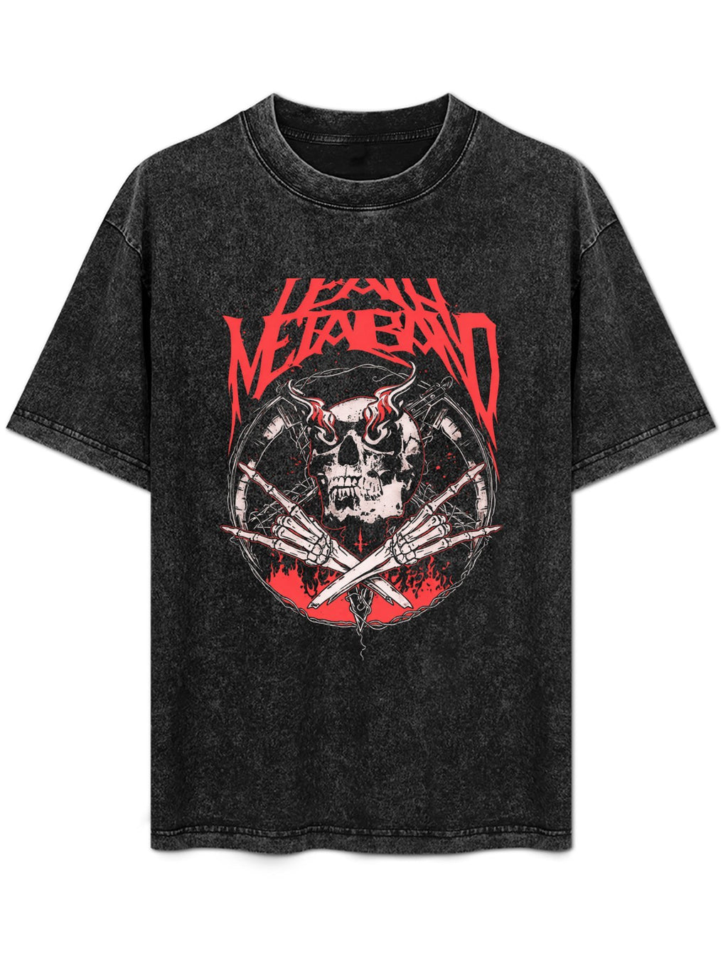Vintage Washed Iron Maiden Flaming Skull Graphic T-Shirt
