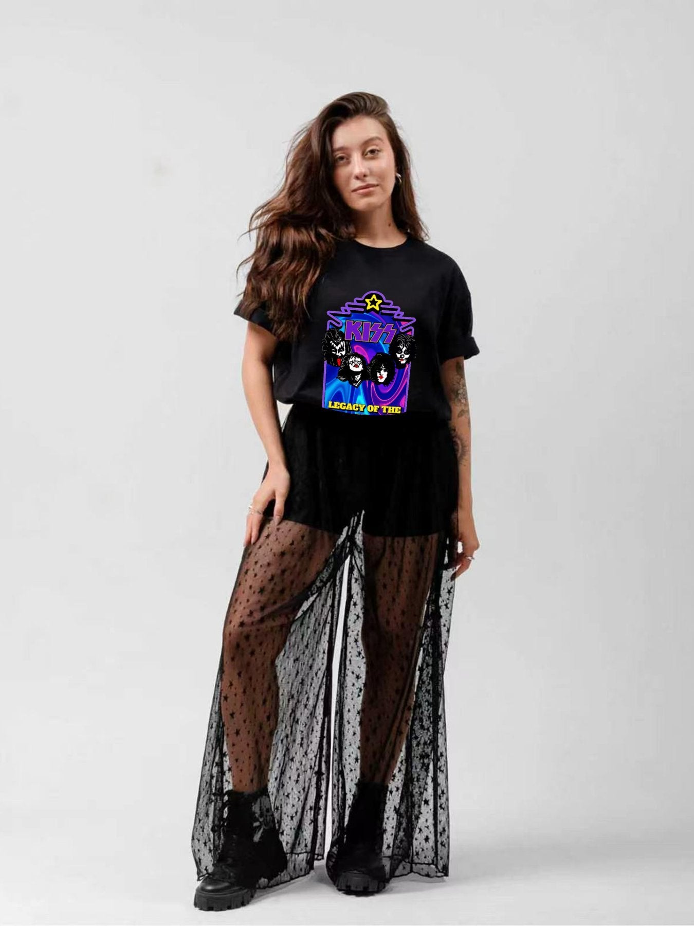 KISS Face Collage Neon Legacy Rock T-Shirt
