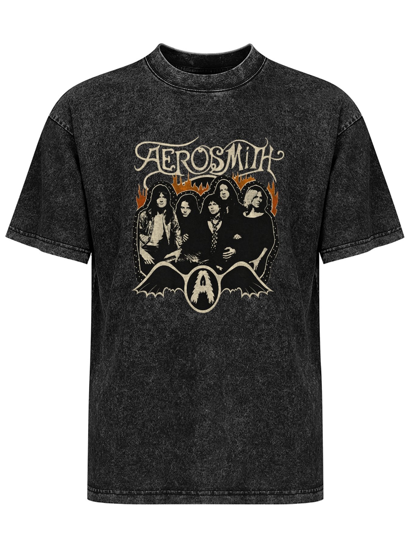Aerosmith Vintage Band Portrait Flame Graphic T-Shirt