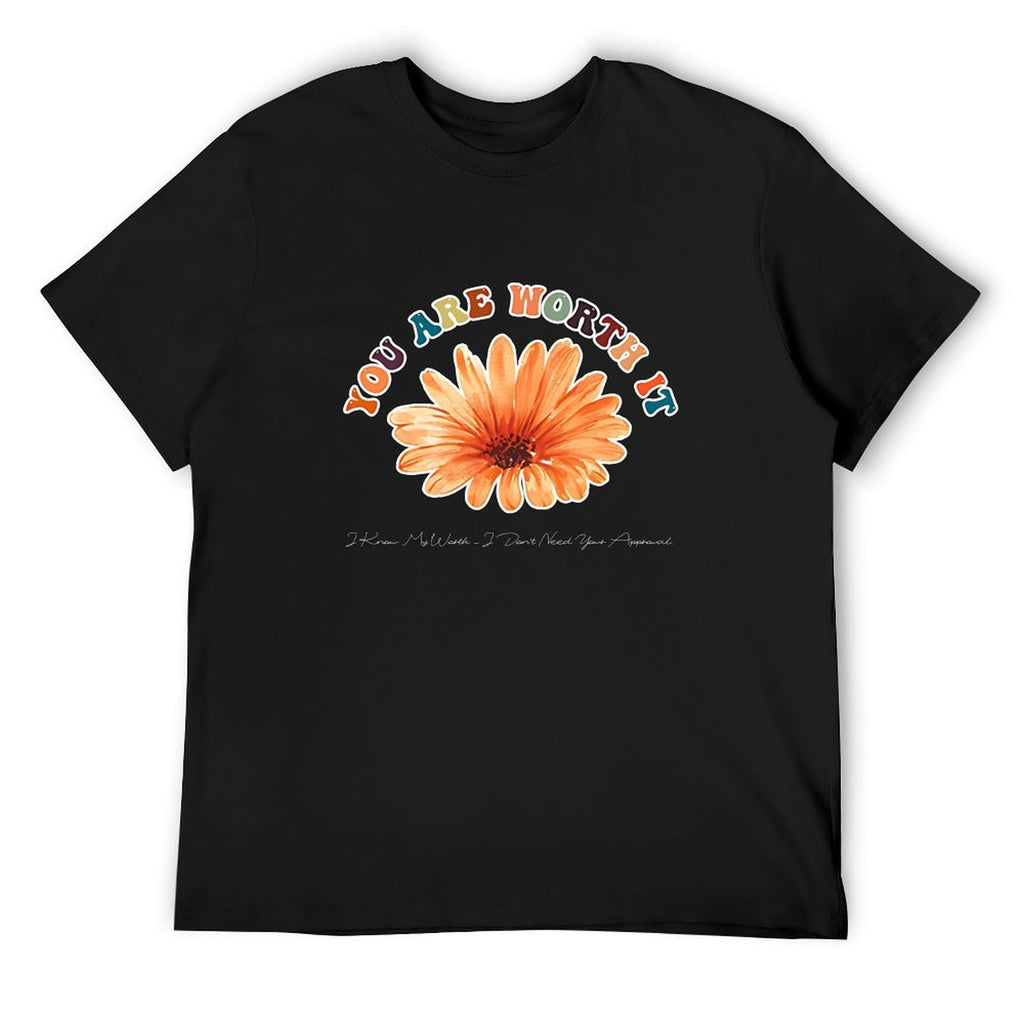 You Are Worth It Flower Graphic Black T-Shirt