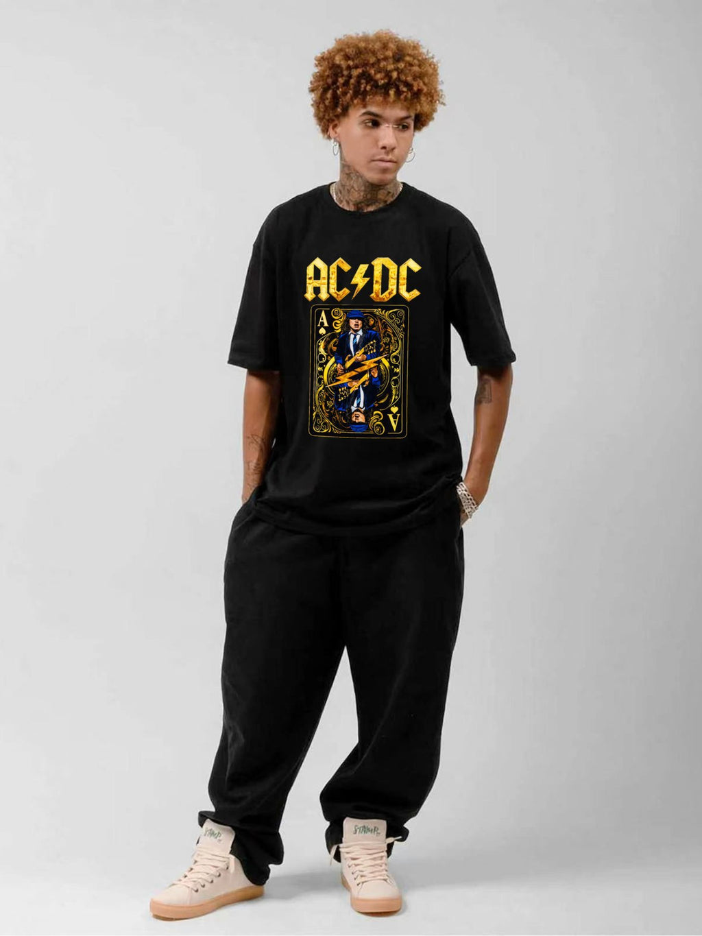 AC/DC Guitarist Ace Card Vintage Rock T-Shirt