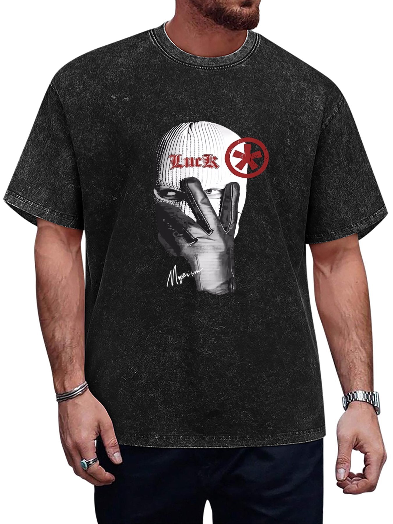Luck Masked Figure Graphic Washed T-Shirt Secondary image