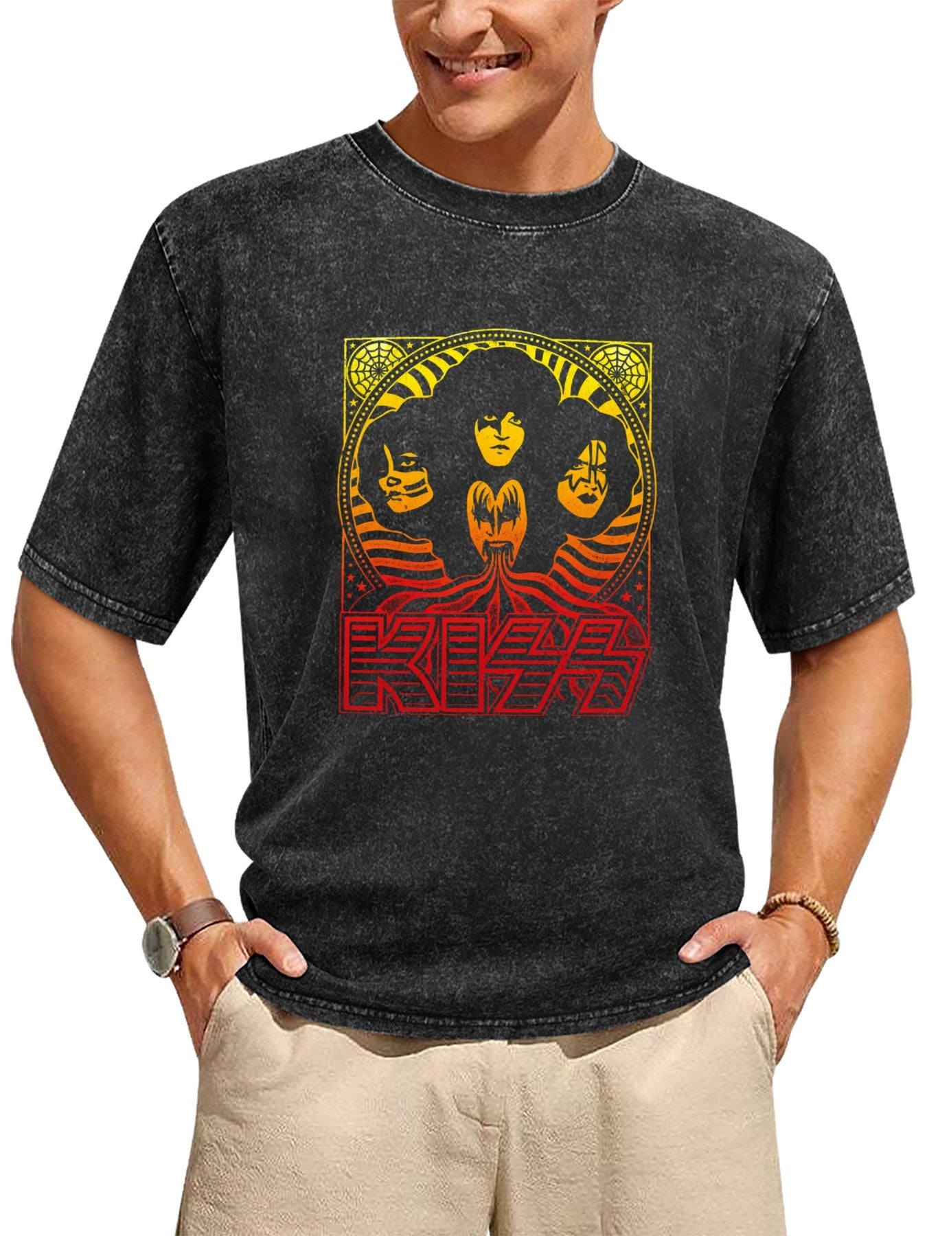 KISS Psychedelic Band Portrait Vintage Graphic T-Shirt