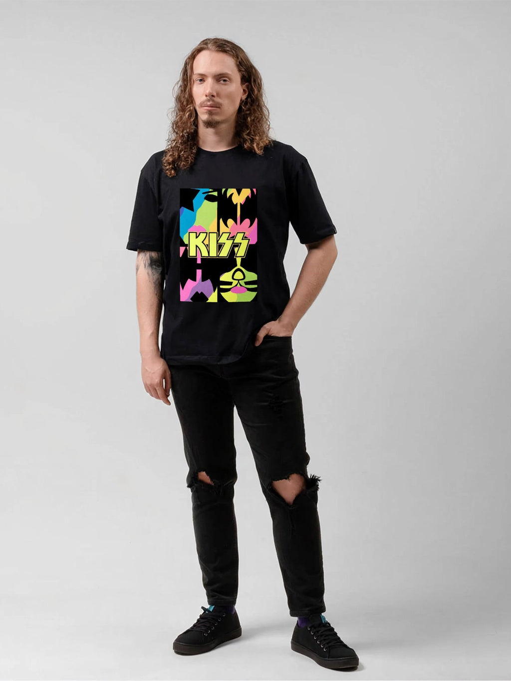 KISS Neon Face Collage Pop Art T-Shirt