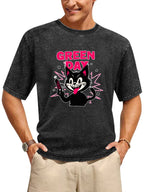 Green Day Cartoon Black Cat Graphic T-Shirt