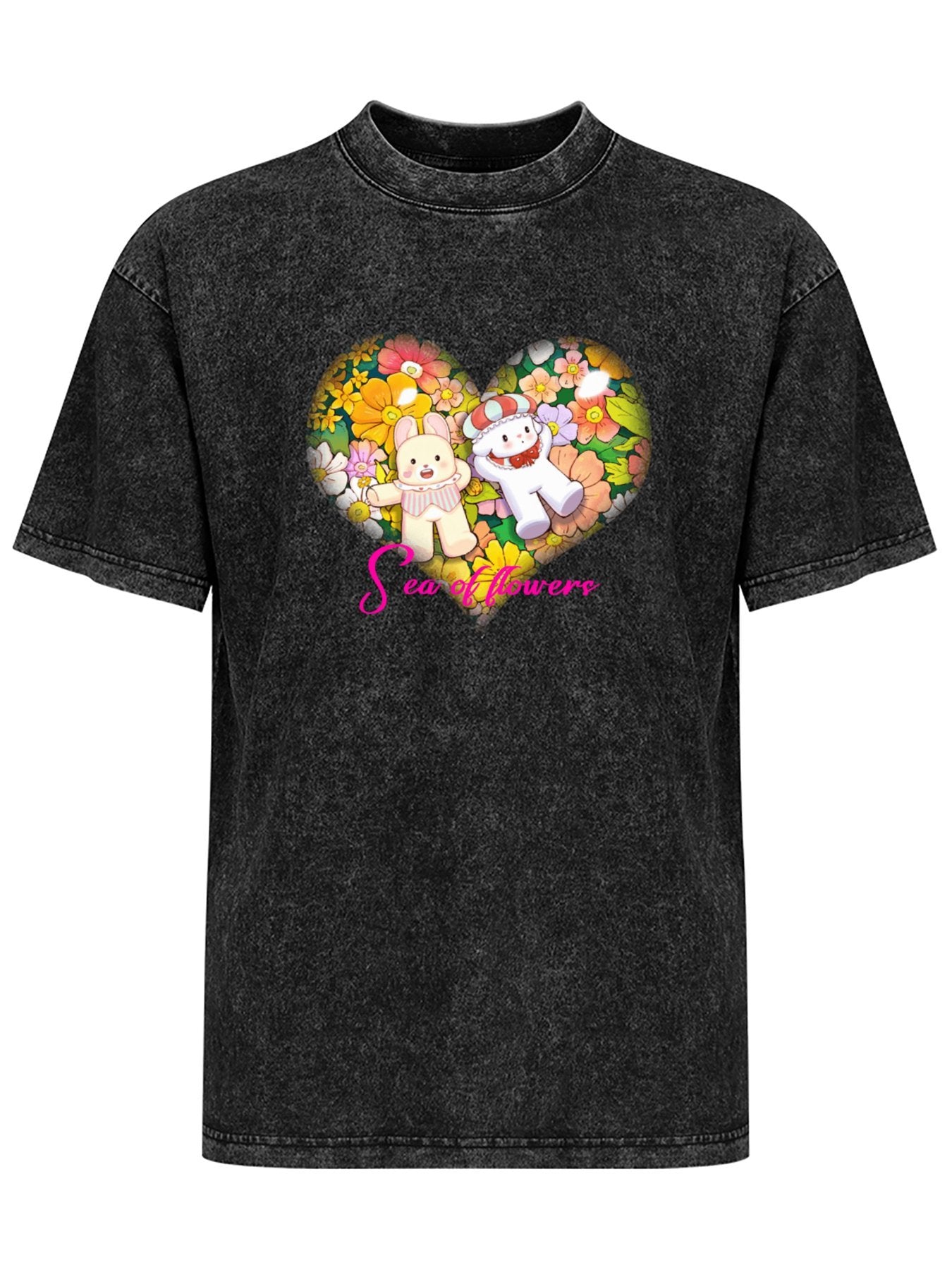 Sea of Flowers Cartoon Vintage Washed T-Shirt