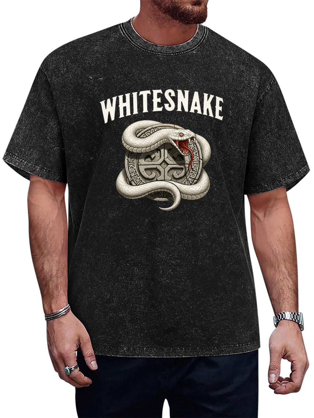 Vintage Washed Whitesnake Coiled Serpent Graphic T-Shirt