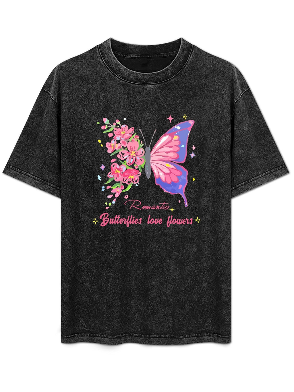 Romantic Butterfly Floral Vintage Washed T-Shirt