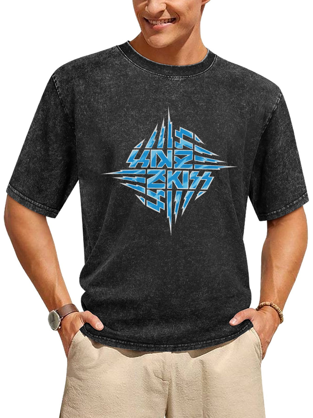 KISS Unmasked Blue Logo Graphic T-Shirt