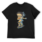 Cartoon Roller Skater Graphic Black T-Shirt