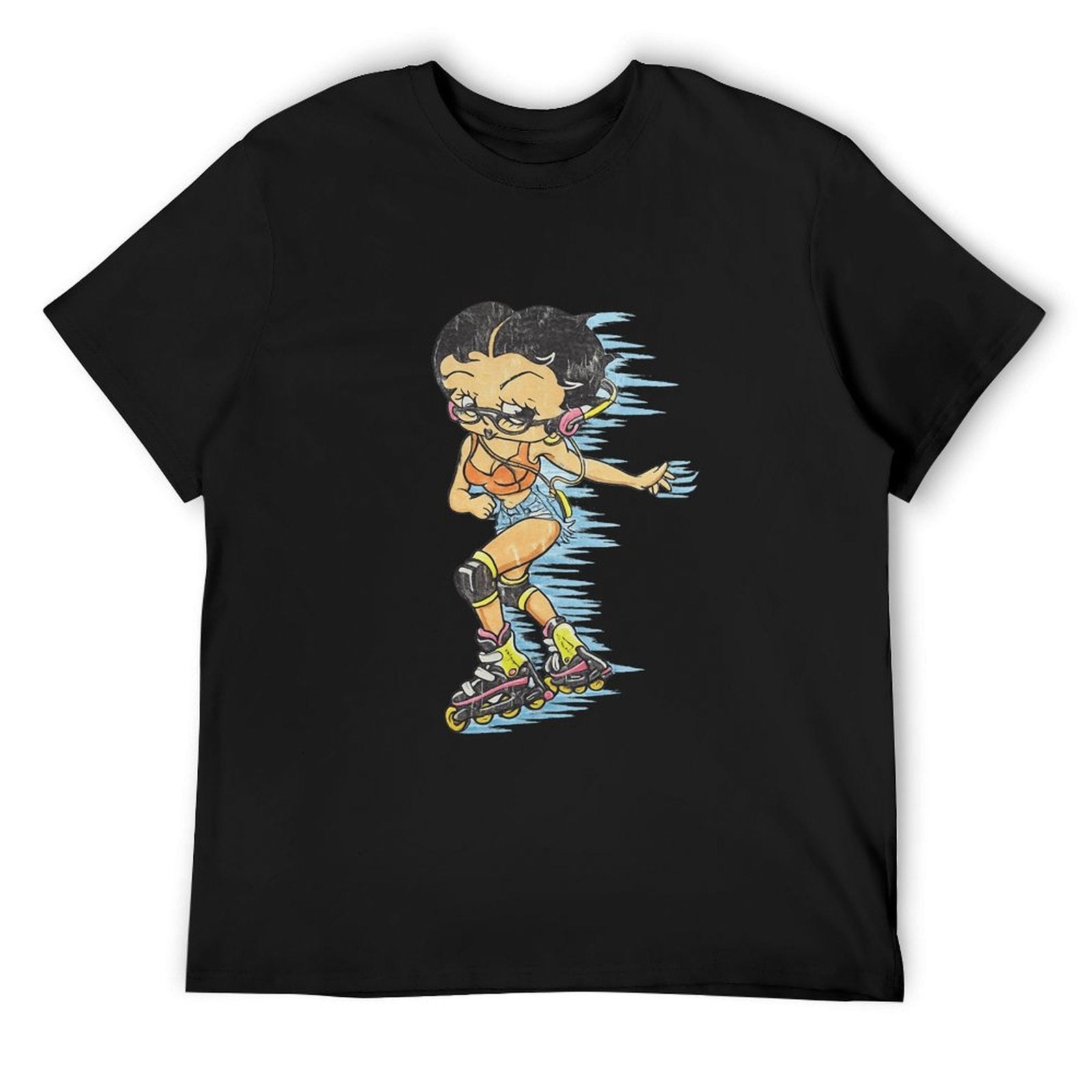 Cartoon Roller Skater Graphic Black T-Shirt
