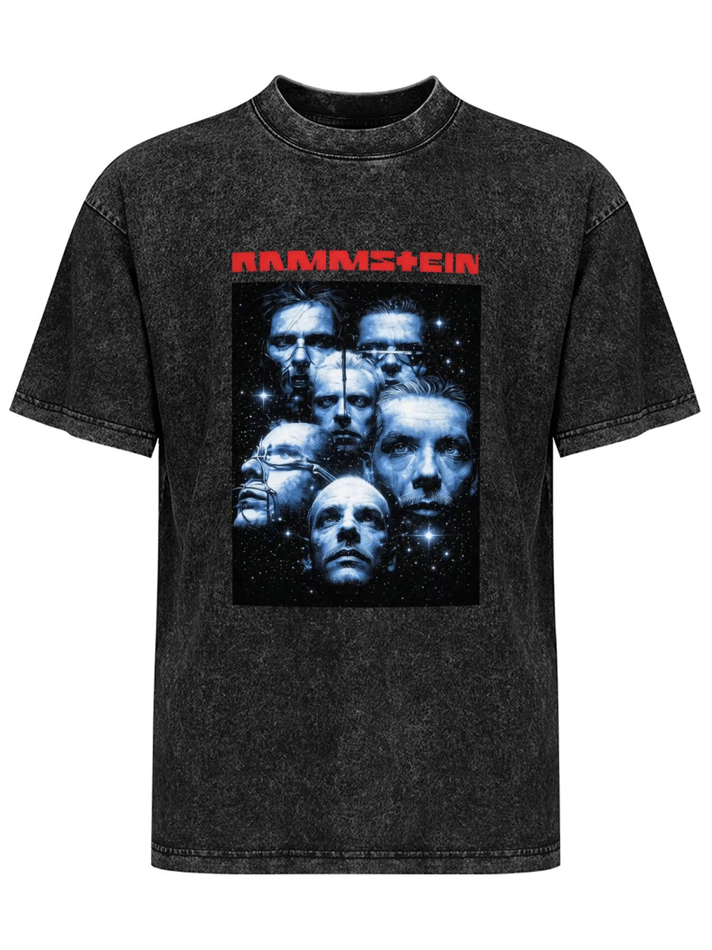 Vintage Washed Rammstein Blue Portrait Collage Graphic T-Shirt