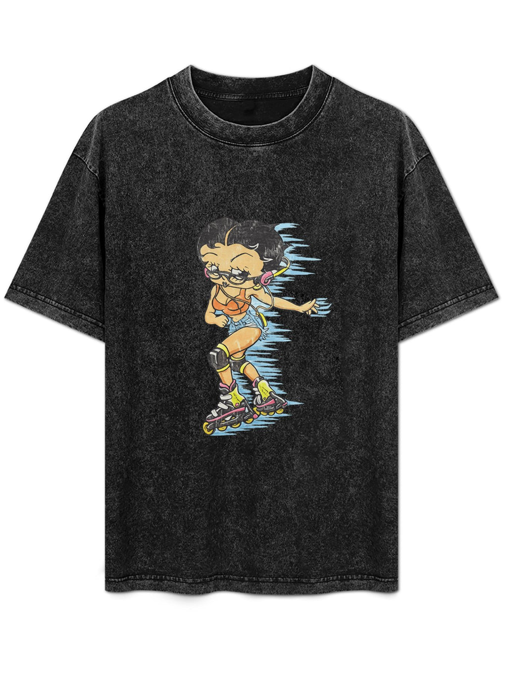 Cartoon Roller Skater Graphic Washed T-Shirt