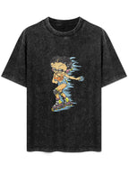Cartoon Roller Skater Graphic Washed T-Shirt