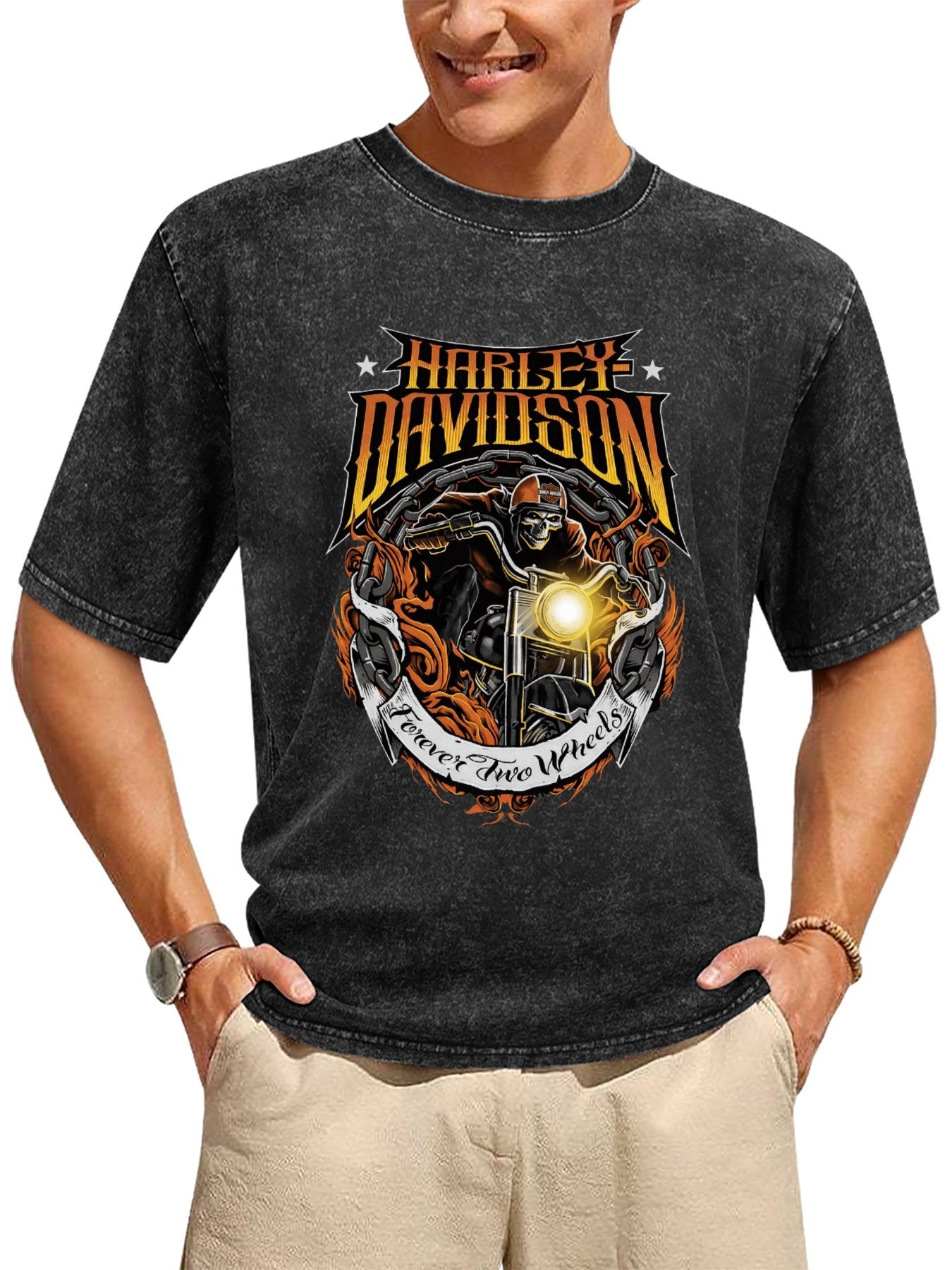 Vintage Washed Harley-Davidson Skull Rider Graphic T-Shirt Secondary image
