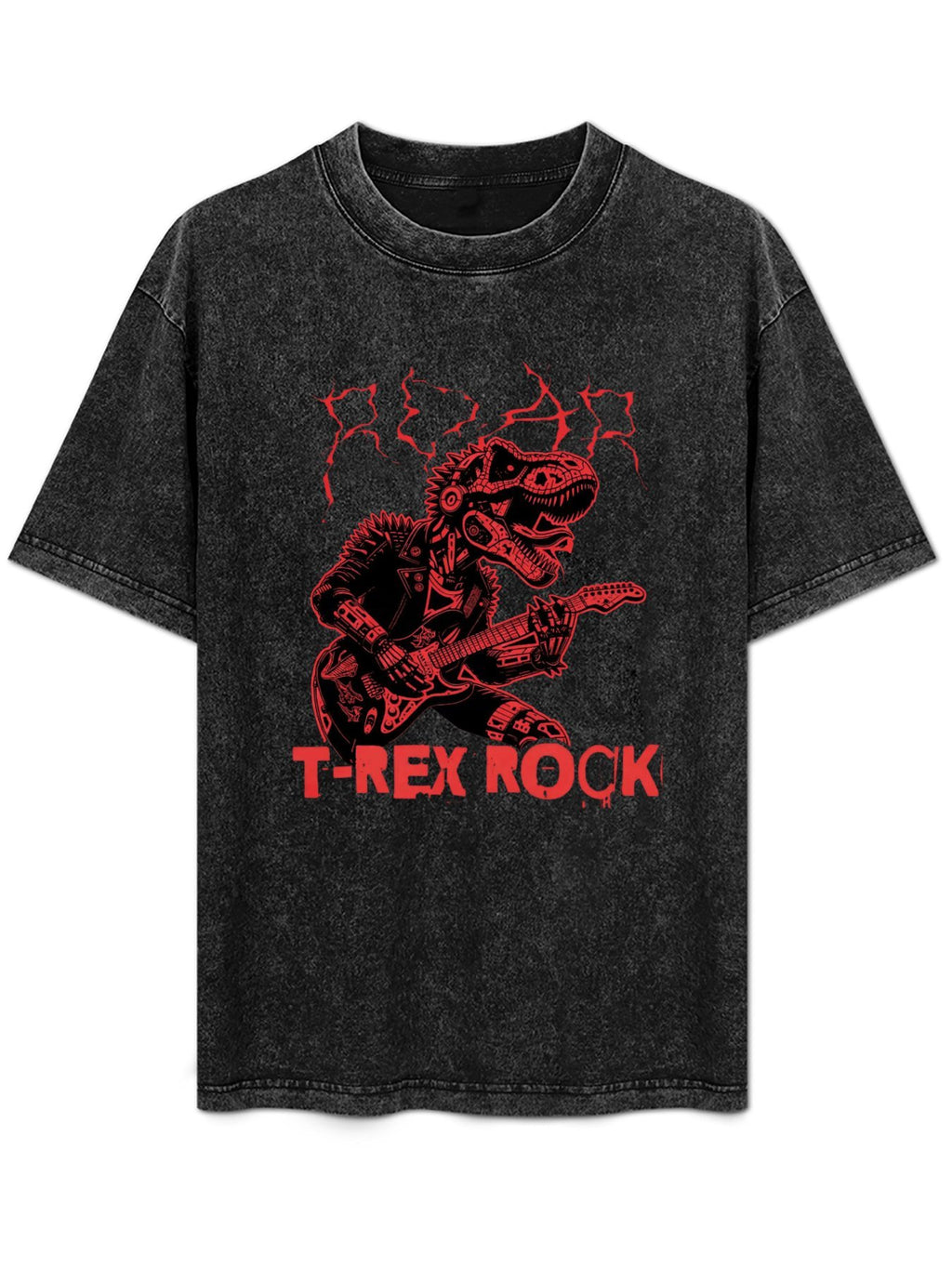Vintage Washed T-Rex Rock Guitar Graphic T-Shirt