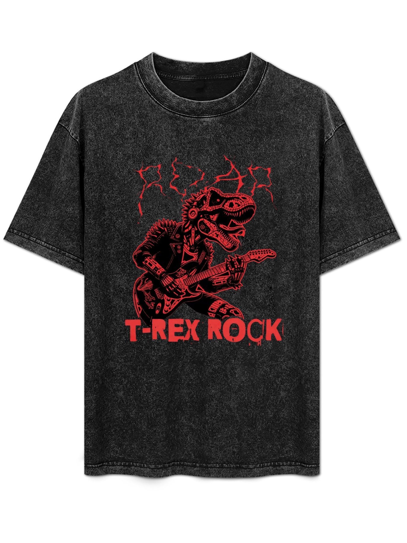 Vintage Washed T-Rex Rock Guitar Graphic T-Shirt