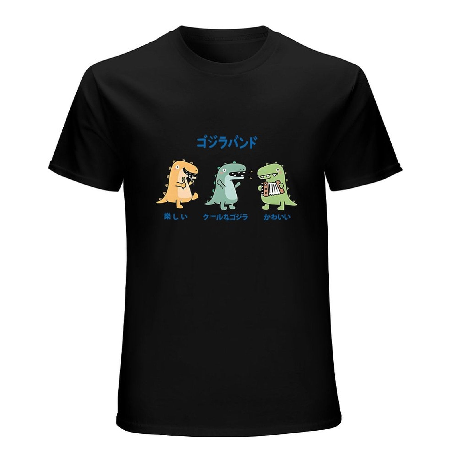 Cartoon Dinosaur Band Graphic Black T-Shirt