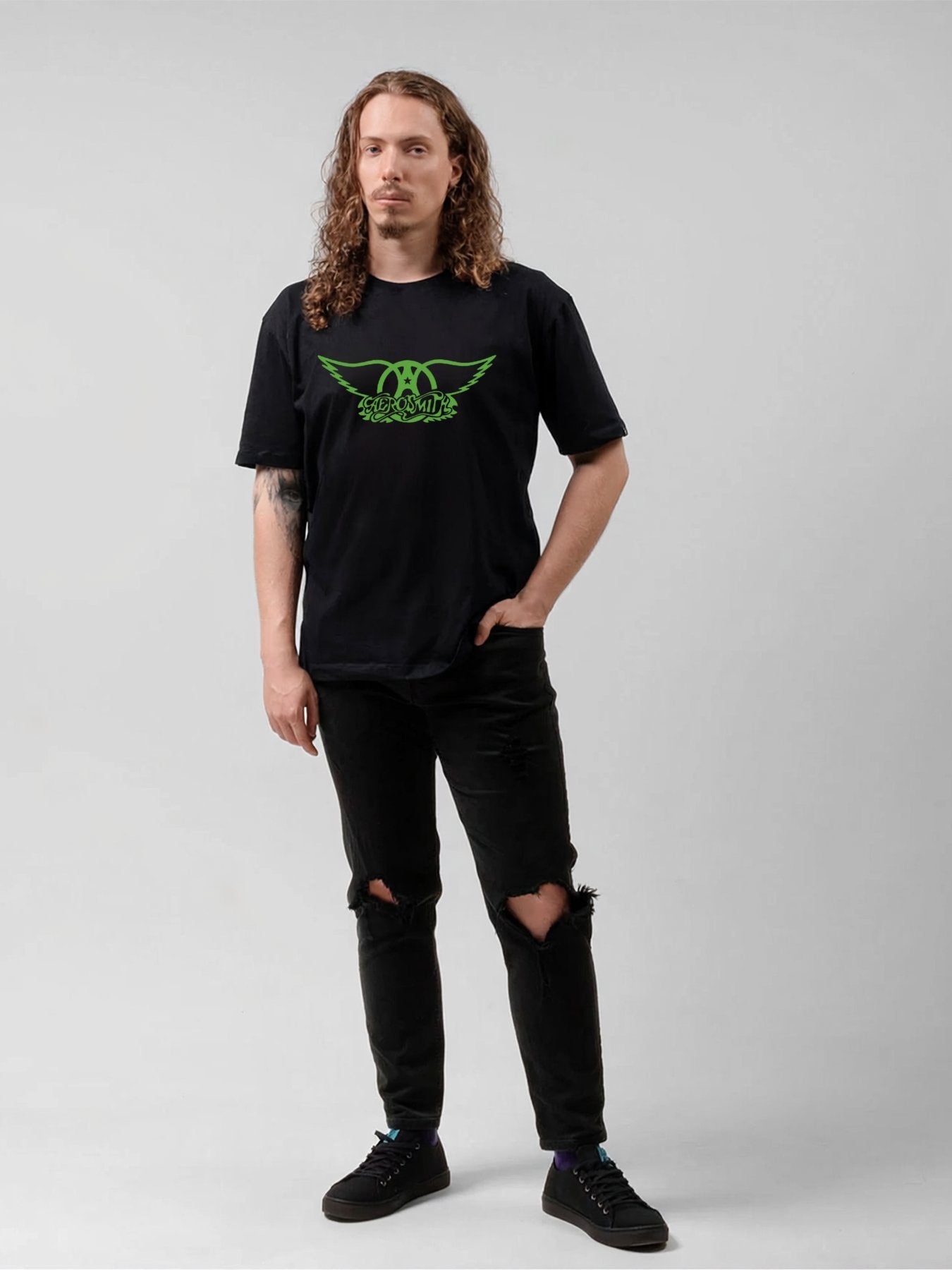 Aerosmith Green Winged Logo Retro Graphic T-Shirt