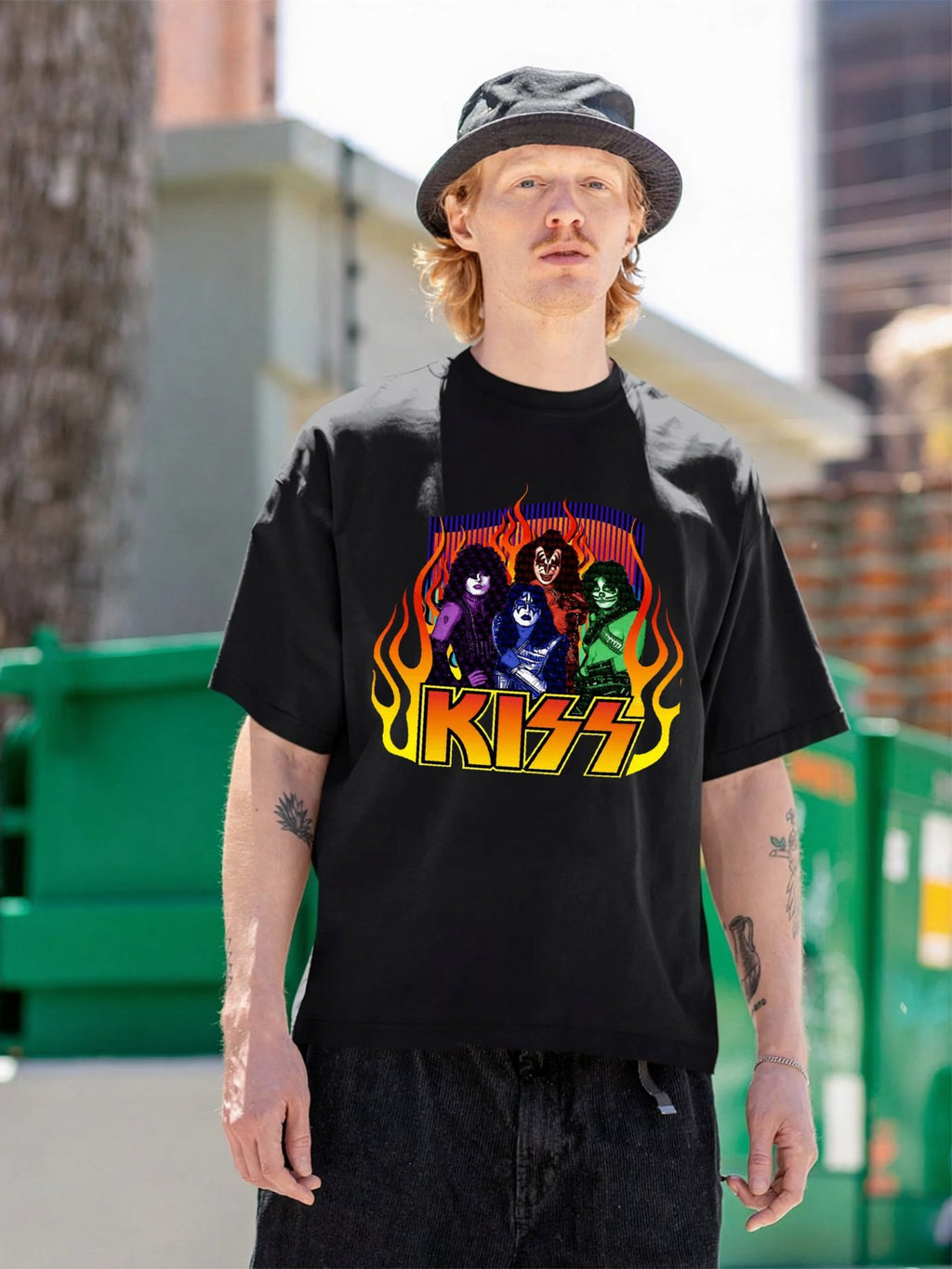 KISS Band Portrait Flame Rock T-Shirt