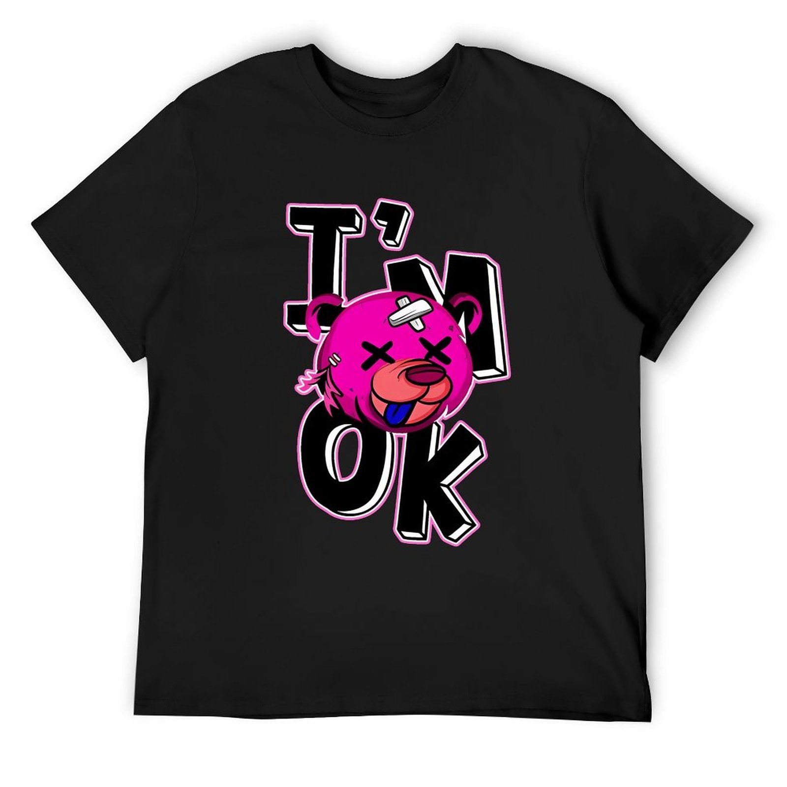 I'm OK Pink Bear Graphic Black T-Shirt