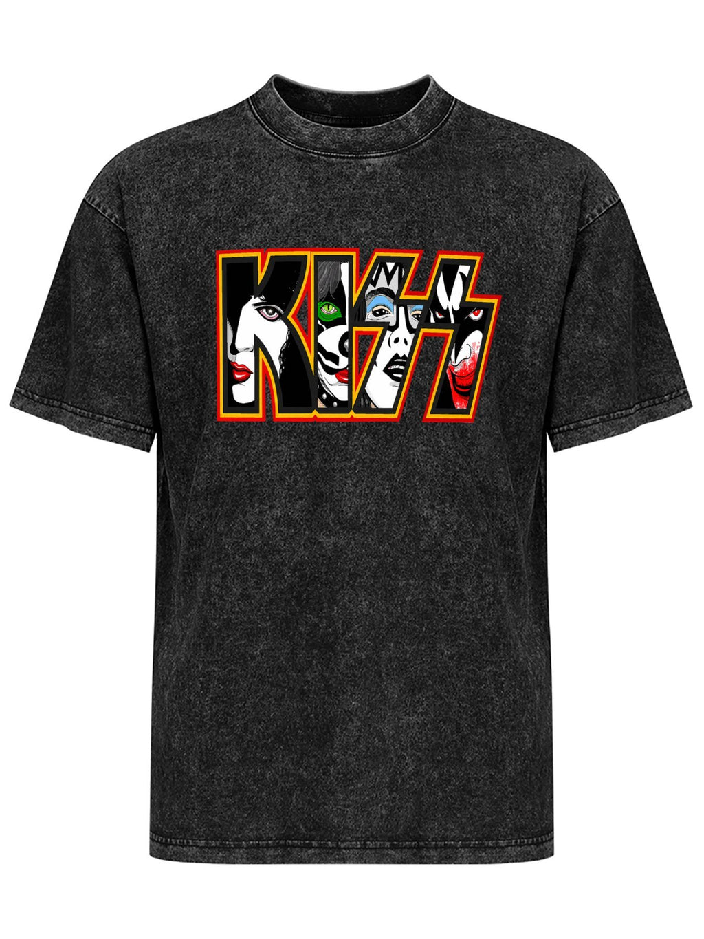 Vintage Washed KISS Band Faces Logo Graphic T-Shirt
