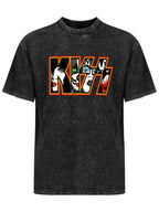 Vintage Washed KISS Band Faces Logo Graphic T-Shirt
