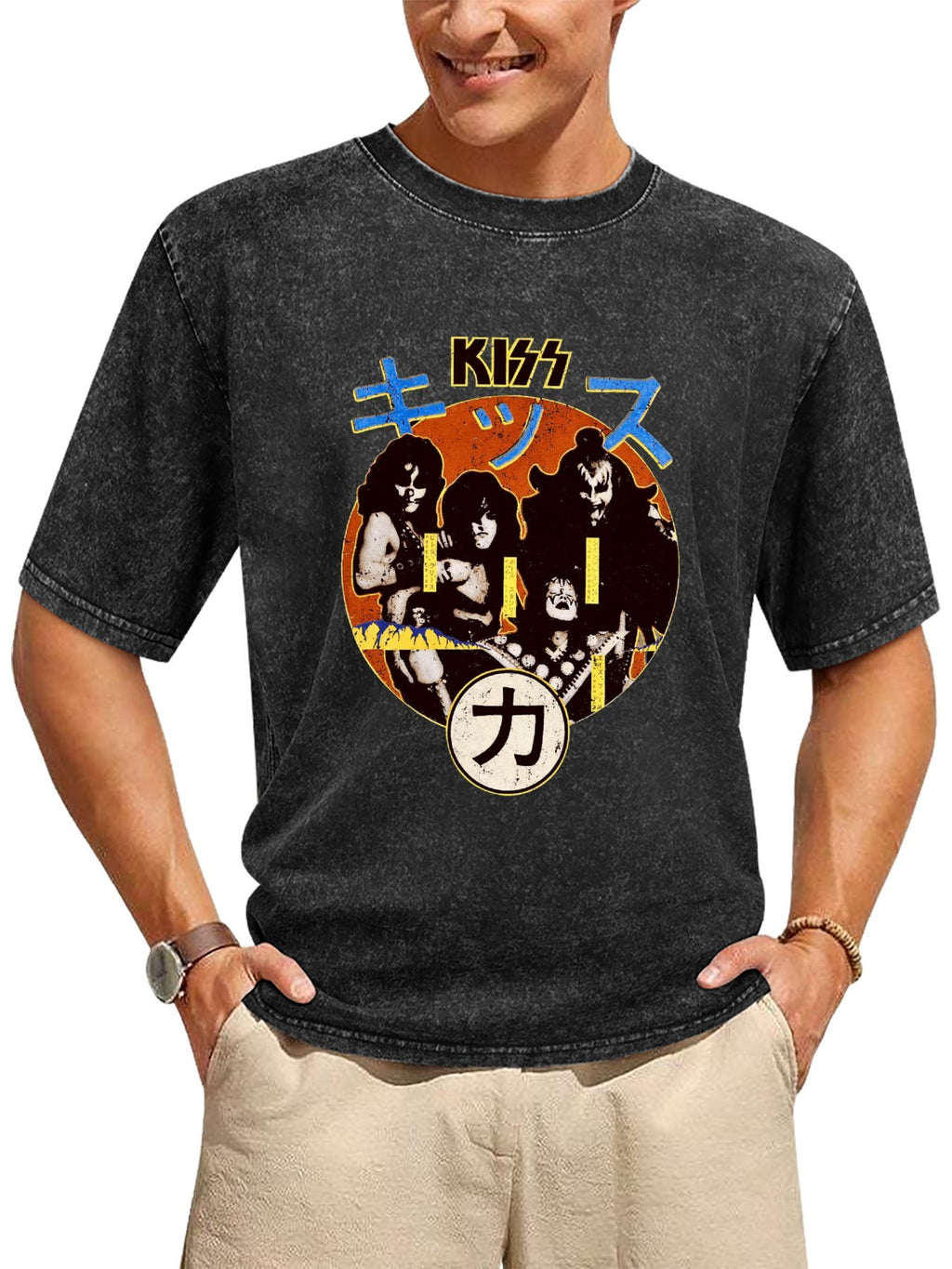 Vintage Washed KISS Japanese Retro Band Graphic T-Shirt