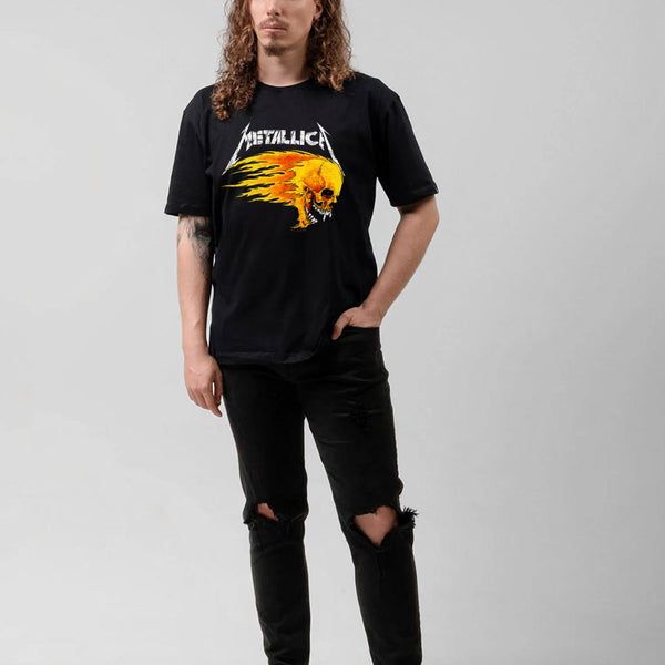 Metallica Flaming Skull Graphic T-Shirt