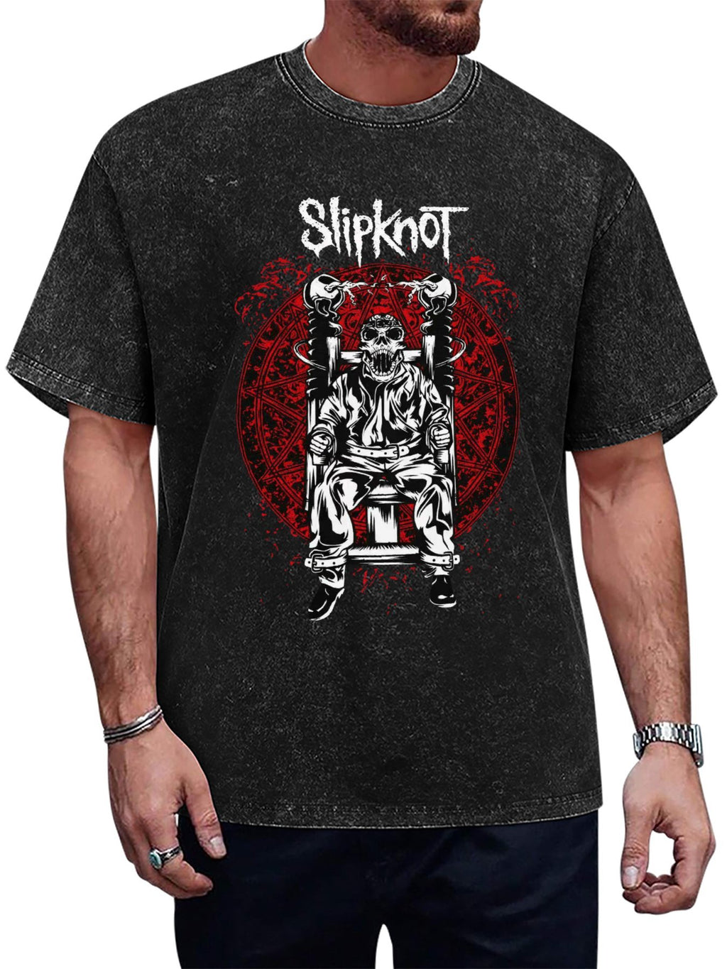 Vintage Washed Slipknot Electric Chair Skeleton Graphic T-Shirt
