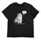 All I Think About Is Fish Cat Graphic Black T-Shirt