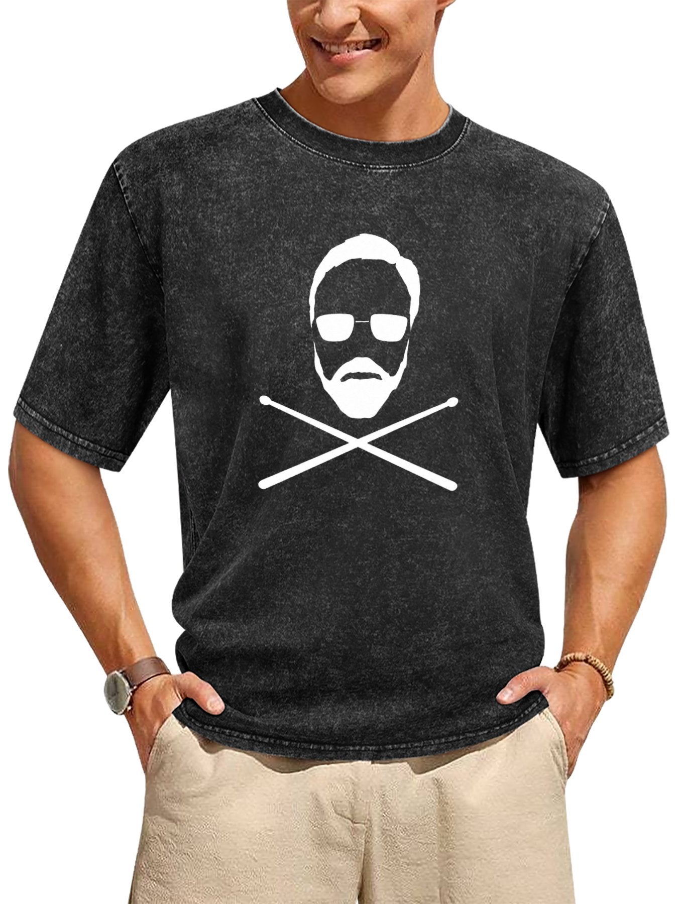 Queen Rock Icon Silhouette Crossed Drumsticks Graphic T-Shirt Secondary image
