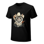Meowdy Cowboy Cat Graphic Black T-Shirt
