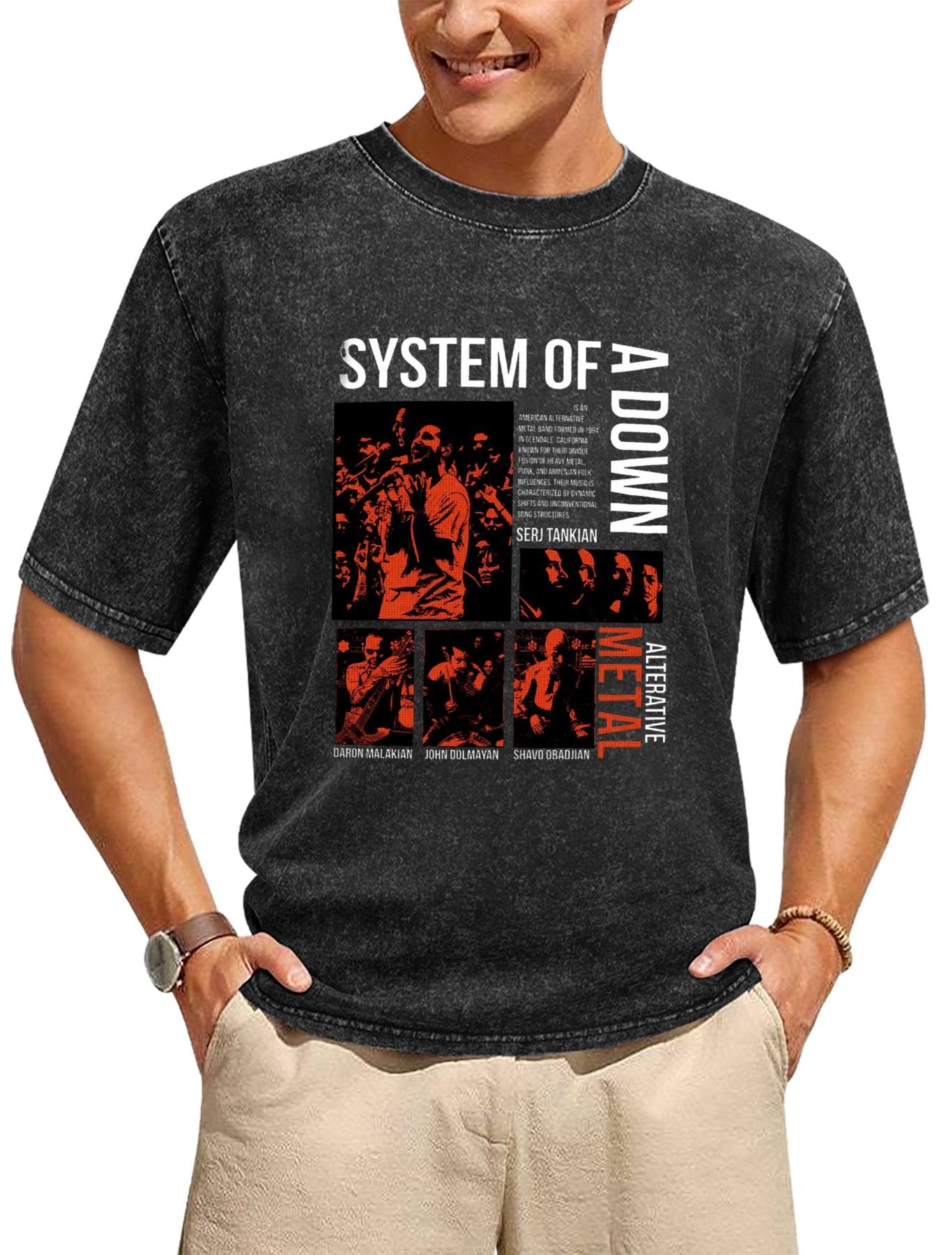 Vintage Washed System of a Down Band Collage Graphic T-Shirt Secondary image
