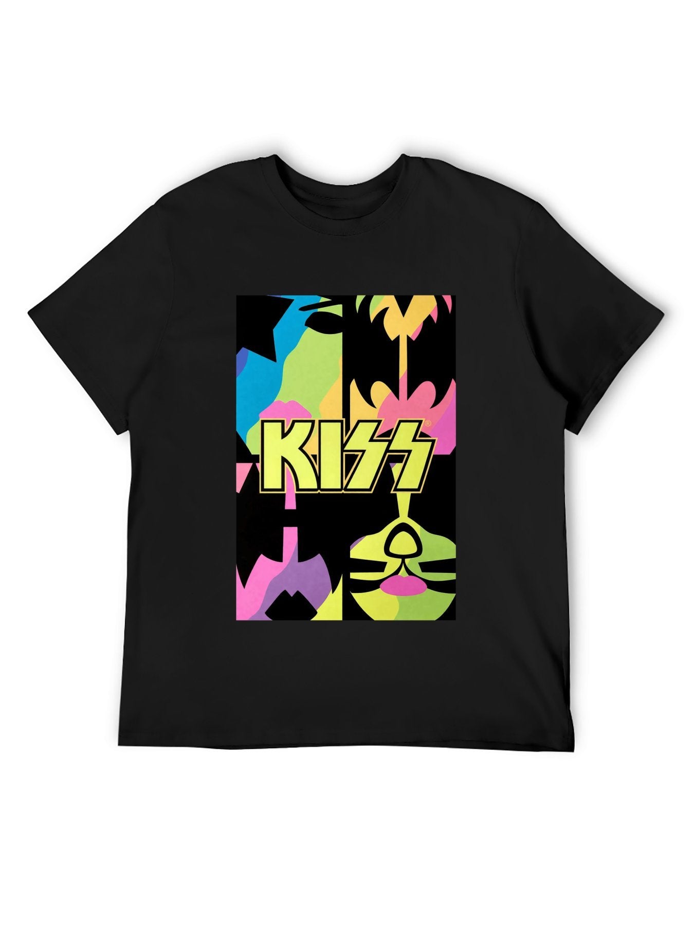KISS Neon Face Collage Pop Art T-Shirt