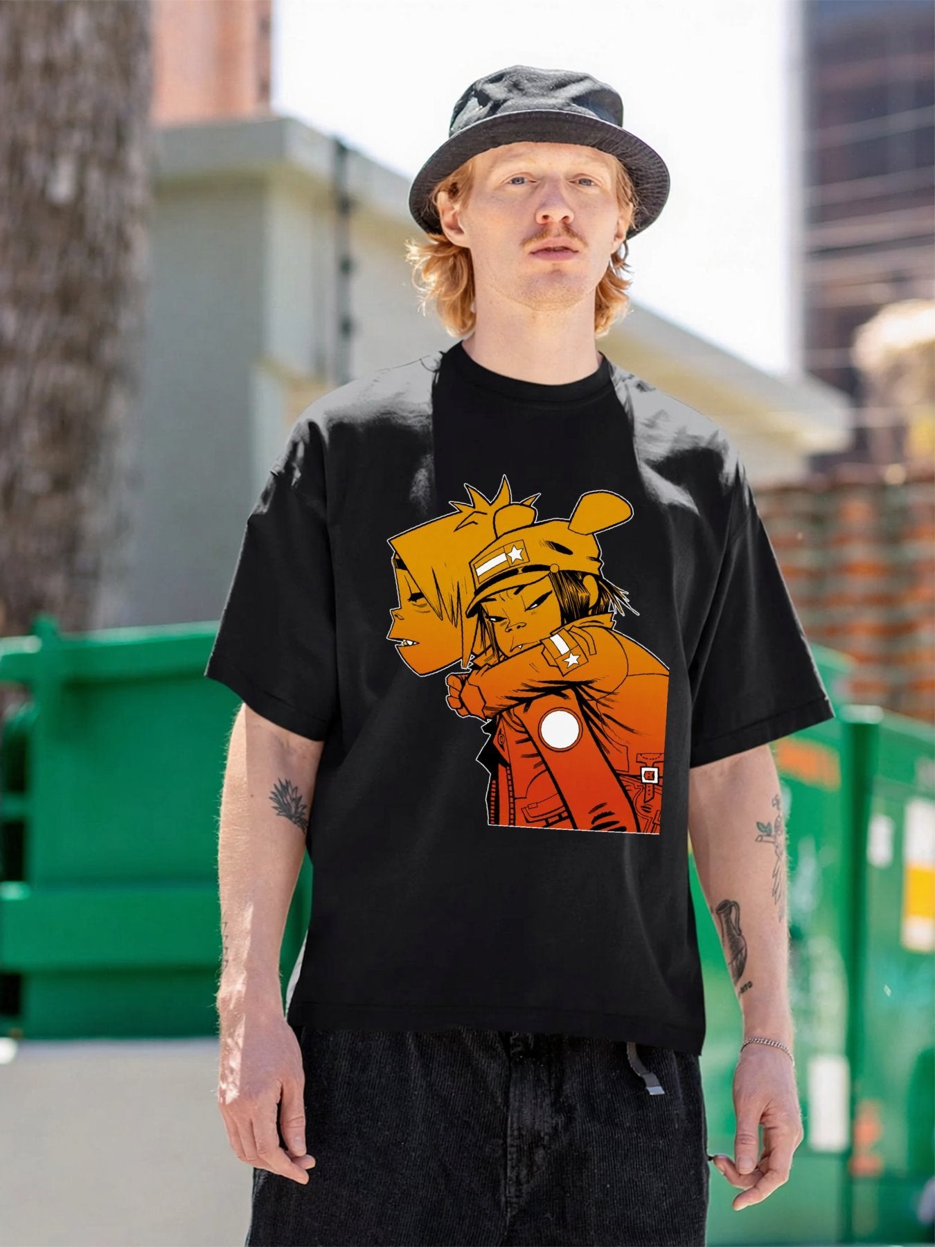 Gorillaz Noodle & 2D Orange Graphic T-Shirt