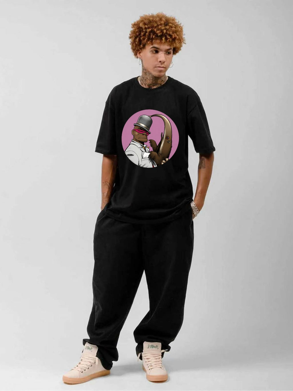 Gorillaz Pink Circle Character Graphic T-Shirt
