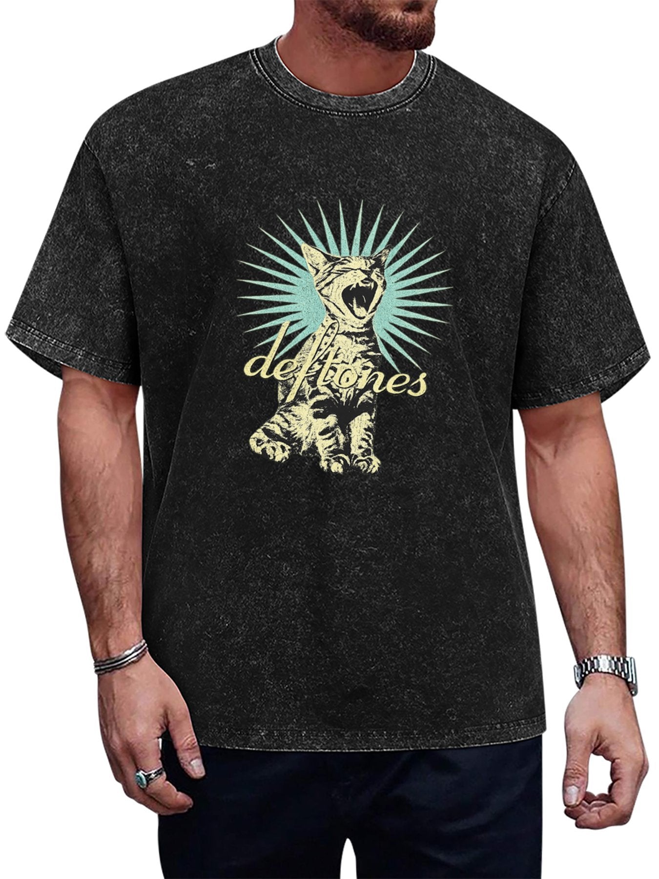 Deftones Cat Graphic Washed T-Shirt