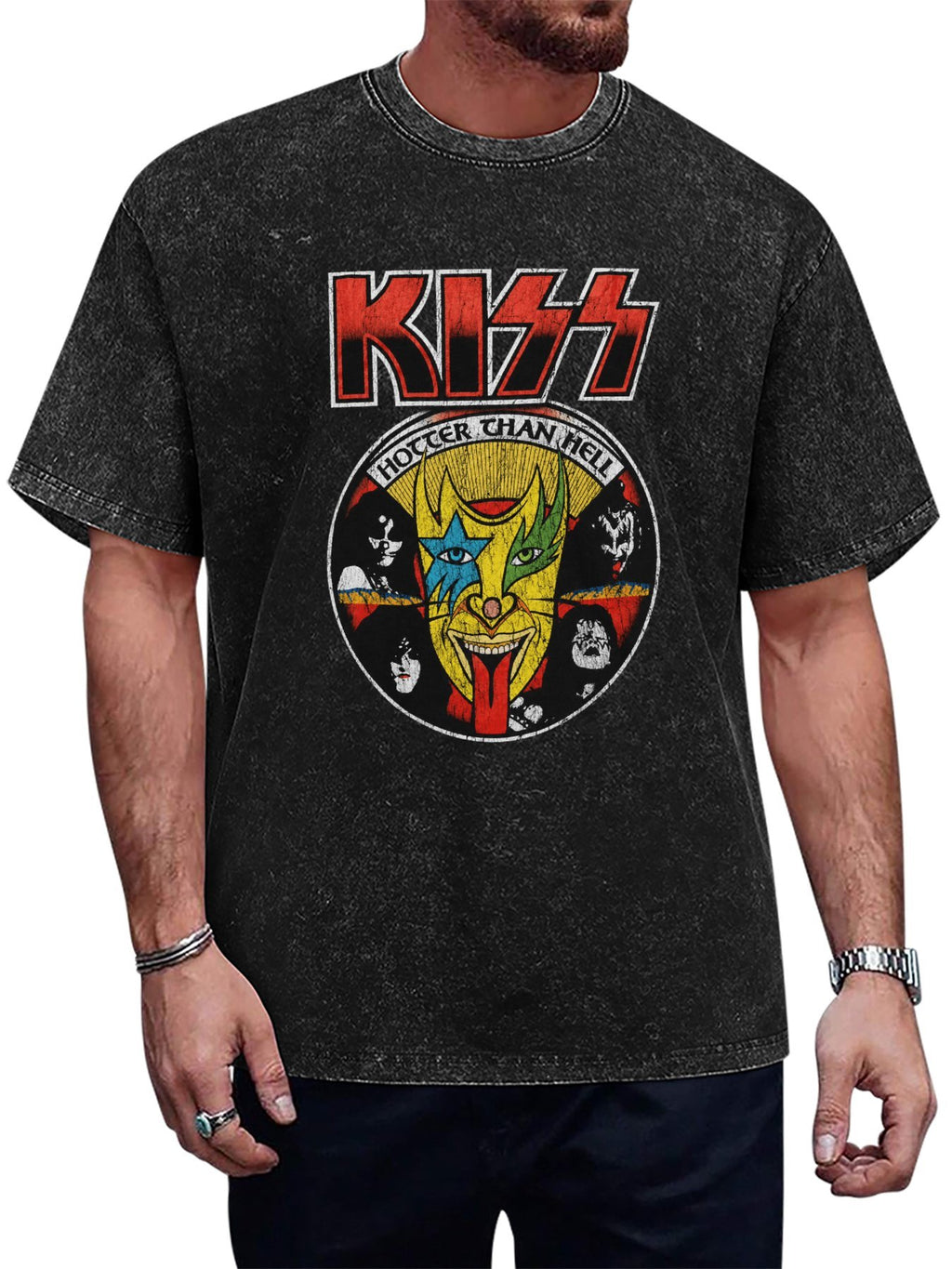 KISS Hotter Than Hell Vintage Portrait Graphic T-Shirt