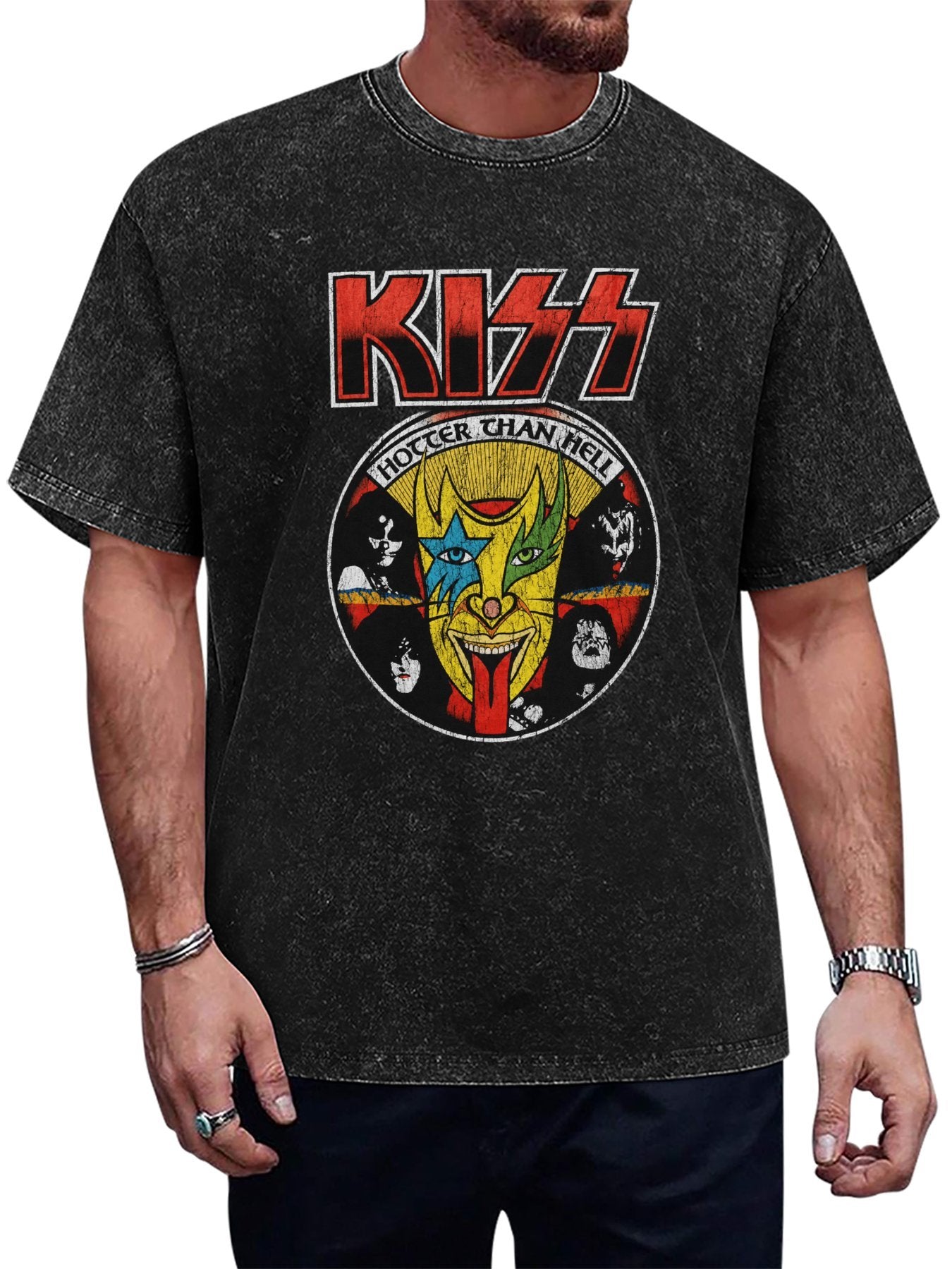 KISS Hotter Than Hell Vintage Portrait Graphic T-Shirt