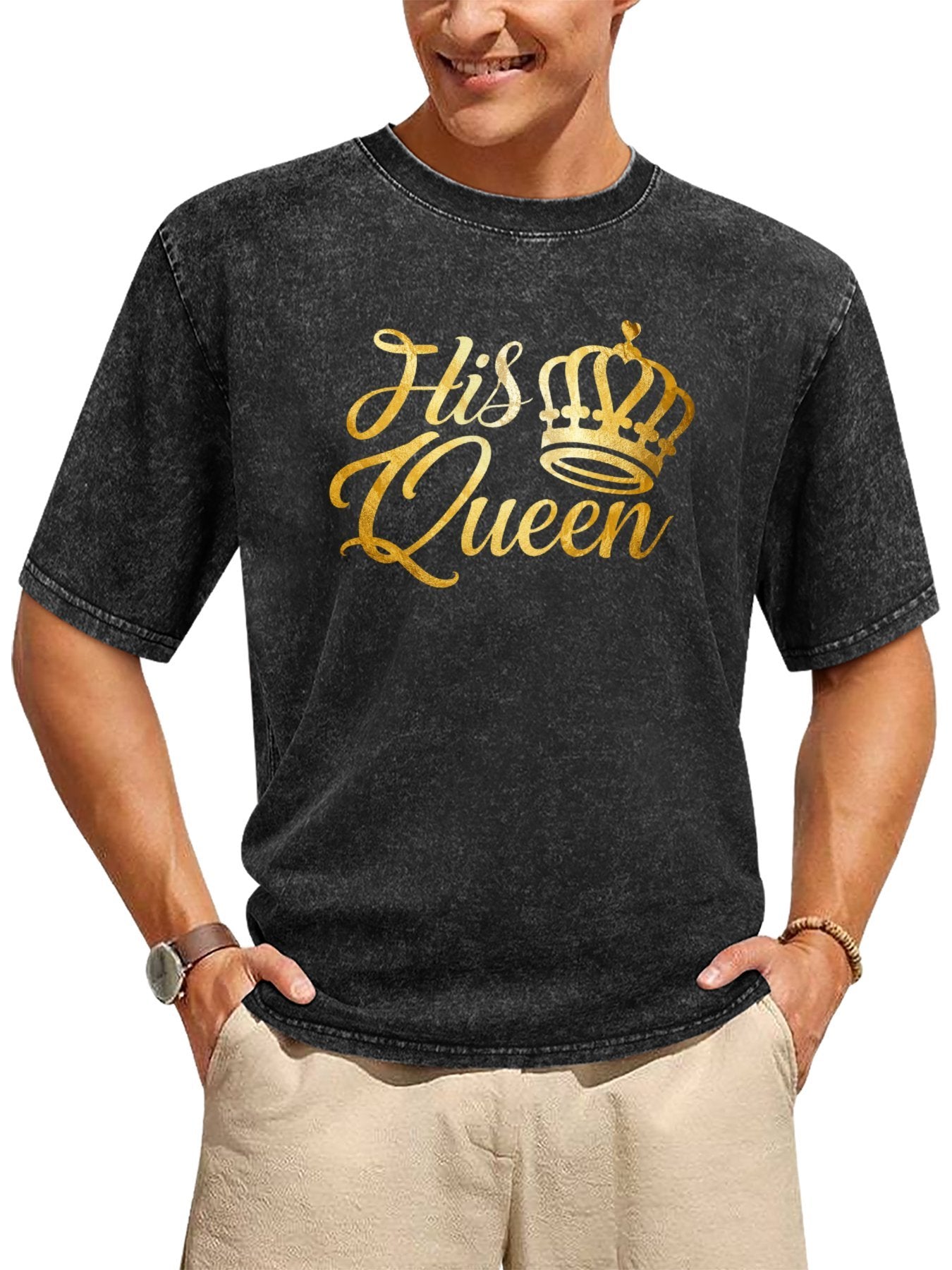 His Queen Gold Crown Script Graphic T-Shirt Secondary image