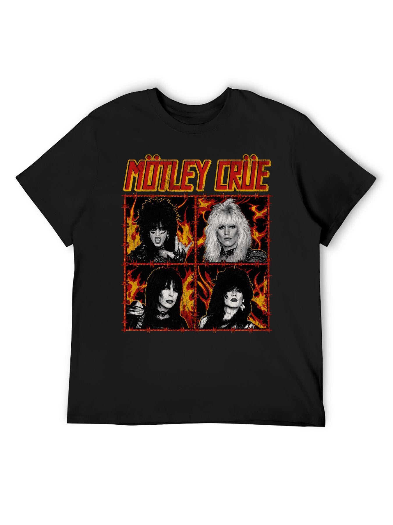 Mötley Crüe Flame Photo Grid Graphic T-Shirt
