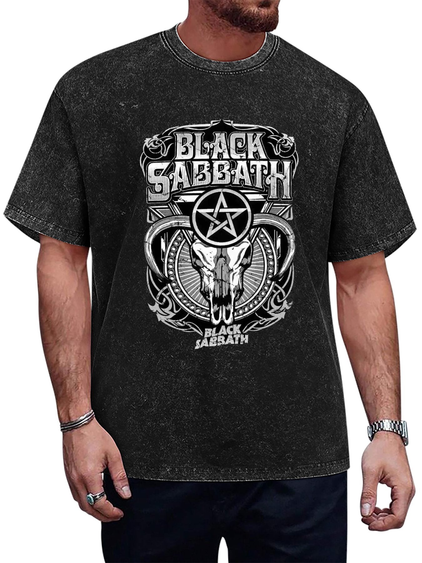 Vintage Washed Black Sabbath Pentagram Skull Graphic T-Shirt Main image