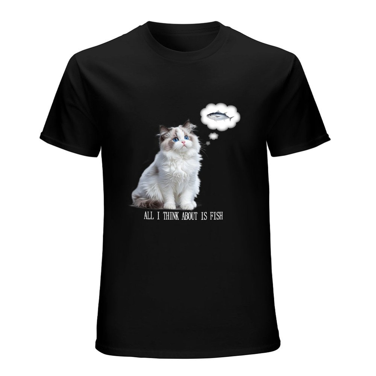 All I Think About Is Fish Cat Graphic Black T-Shirt Secondary image