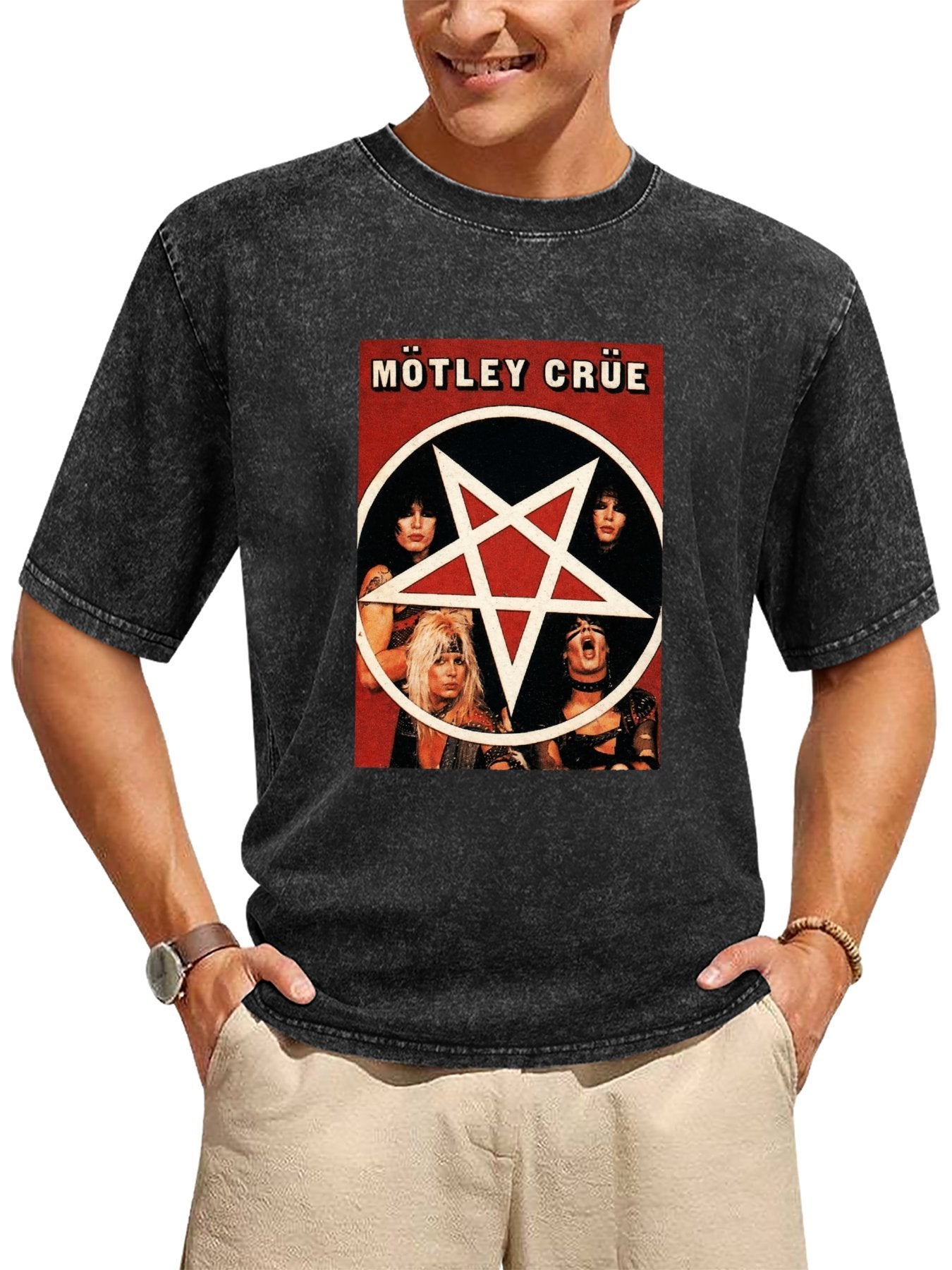 Vintage Washed Mötley Crüe Pentagram Band Portrait Graphic T-Shirt Secondary image