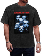 Vintage Washed Rammstein Blue Portrait Collage Graphic T-Shirt