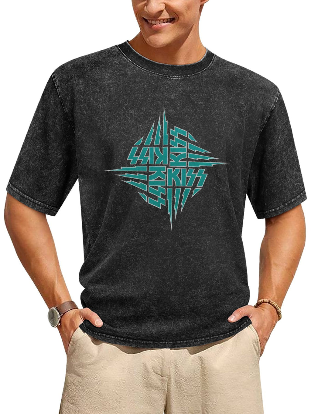 KISS Unmasked Teal Logo Graphic T-Shirt