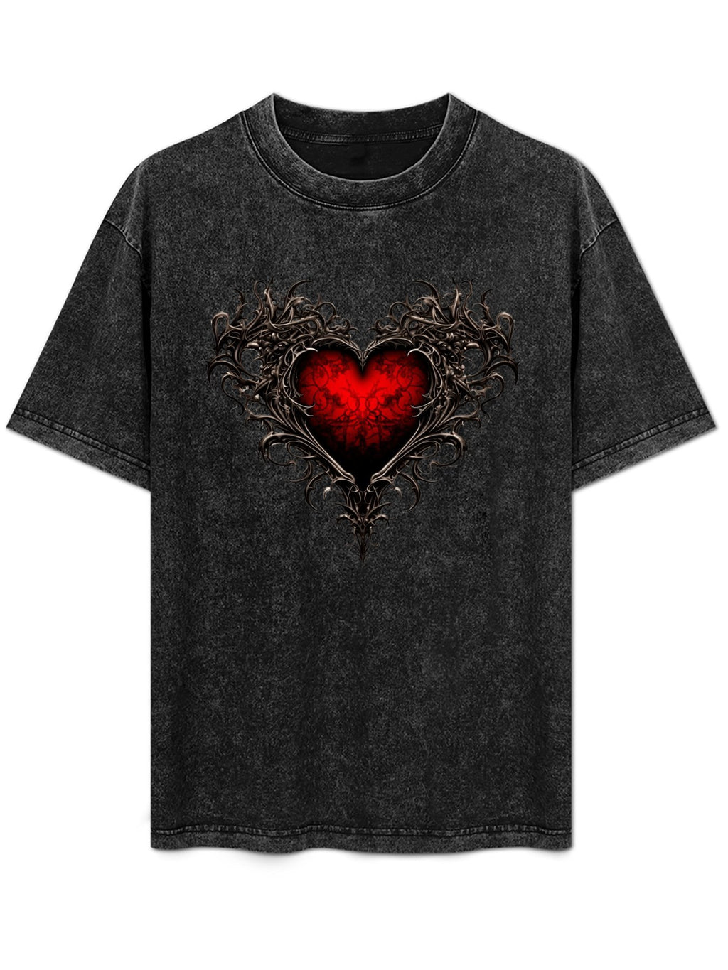 Vintage Washed Gothic Red Heart Graphic T-Shirt