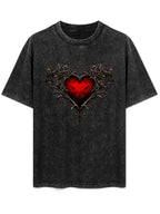 Vintage Washed Gothic Red Heart Graphic T-Shirt