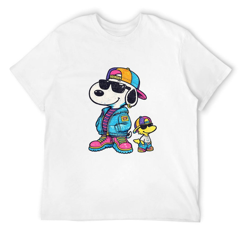 Cool Cartoon Dog and Bird Graphic Black T-Shirt